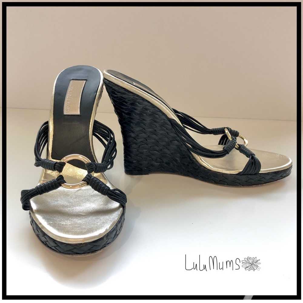 Michael Kors Woven Leather Platform Wedge Slide Braided Weave